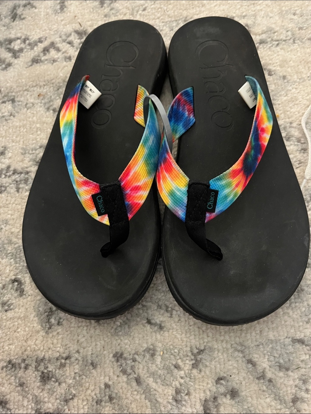 Chaco Black Sandals with Rainbow Tie-Dye Straps Women's Size 10